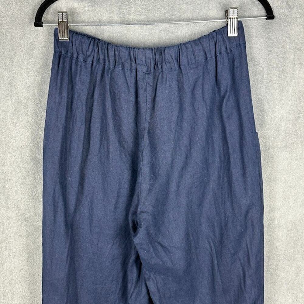 Quince Pants Women Small Navy European Linen Tapered Ankle Resort Coastal Preppy - Picture 4 of 14